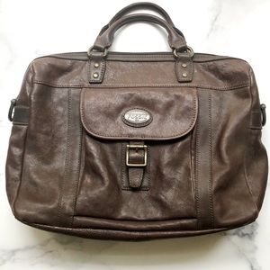 Fossil Brown Leather Briefcase Messenger Travel Crossbody Bag Double handles